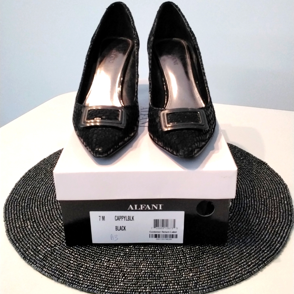 Alfani black heels with buckle detail, size 7M - Picture 9 of 14